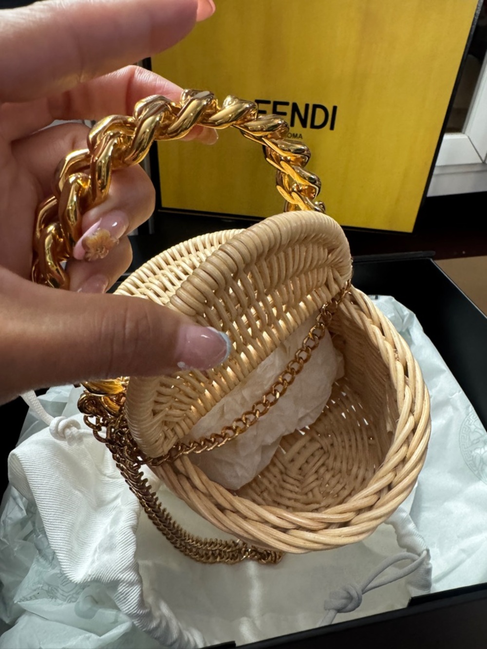Versace Beige Wicker Mini Basket Bag with Gold Chain - Picture 2 of 3